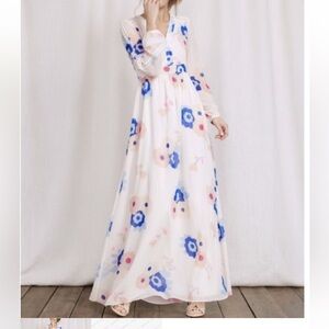 Boden Blue and Pink Floral Long Sleeve Dress